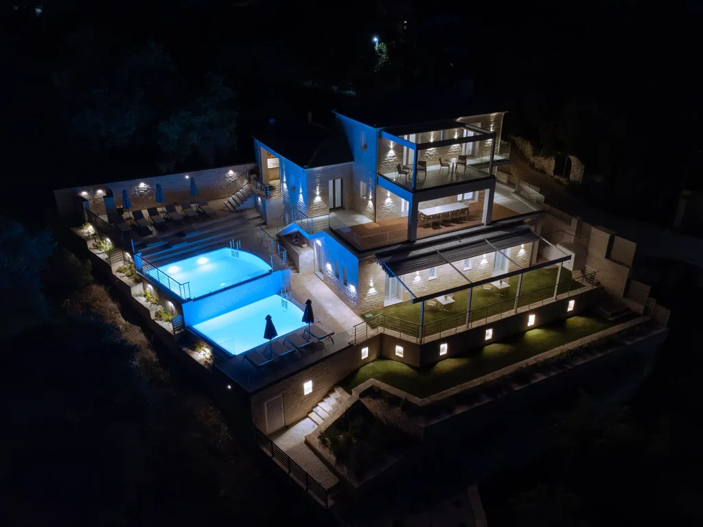 Night drone shoot of the Villa.