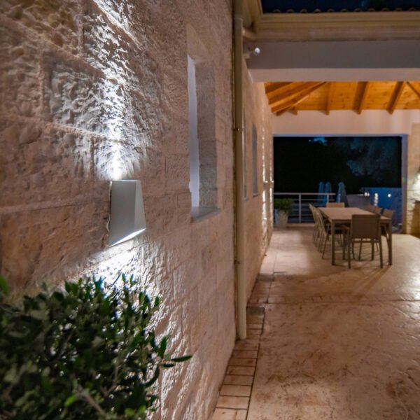 Outdoor kitchen area, night view